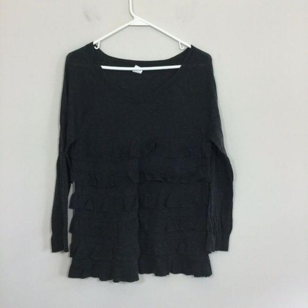 J.Crew‎ Size M Charcoal Gray Ruffled Popover Long Sleeve Lightweight Sweater